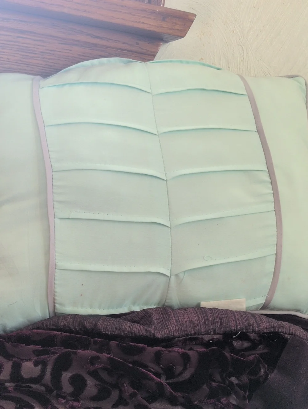 Aqua Pleated Decorative Pillow with Gray Trim